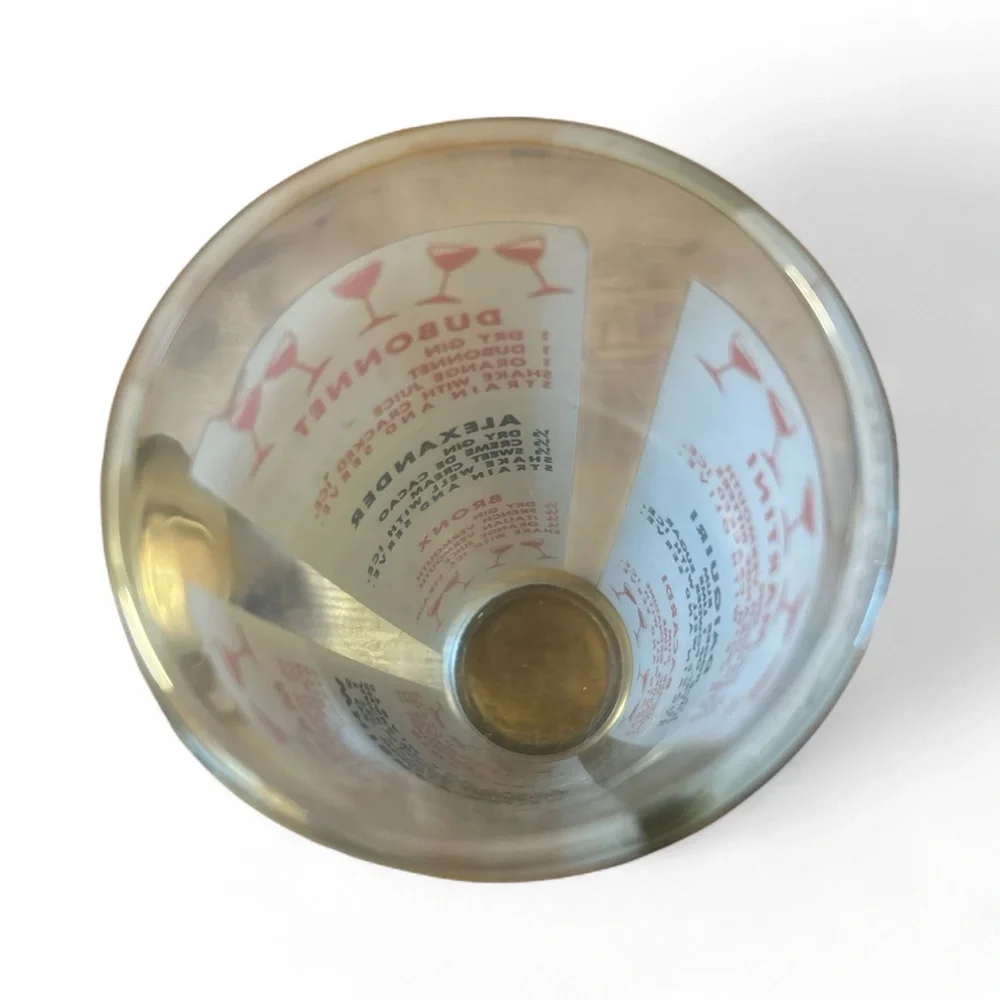 Vintage 1960’s 10 in Cocktail Recipe glass Shaker w/aluminum lid
